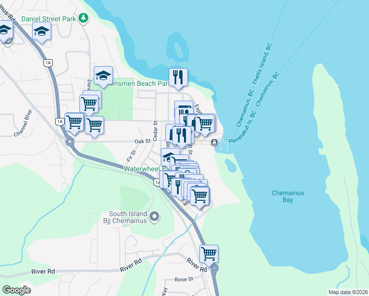 map of restaurants, bars, coffee shops, grocery stores, and more near 9844 Croft Street in Chemainus