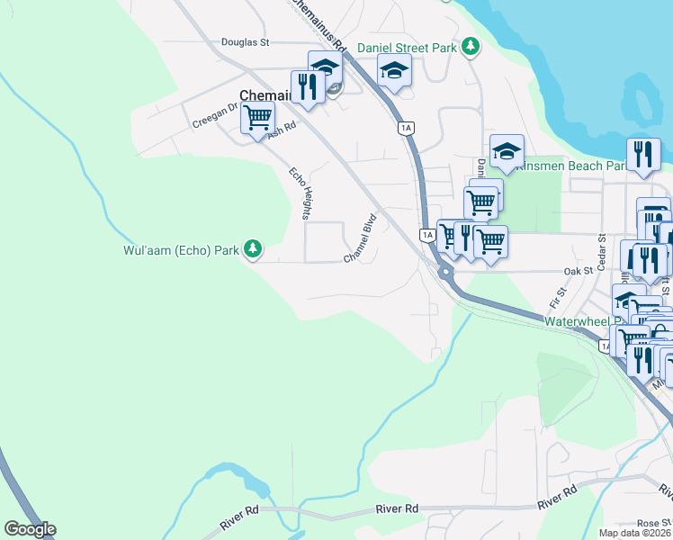 map of restaurants, bars, coffee shops, grocery stores, and more near 3162 Channel Boulevard in Chemainus