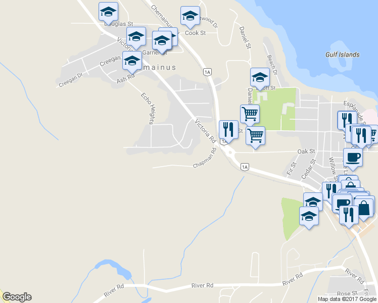 map of restaurants, bars, coffee shops, grocery stores, and more near 3130 Sunset Drive in Chemainus