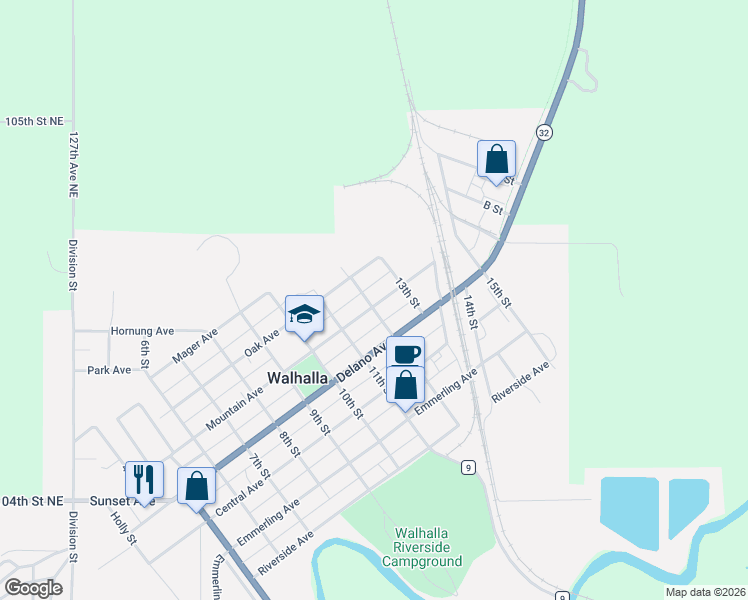 map of restaurants, bars, coffee shops, grocery stores, and more near 601-649 12th Street in Walhalla