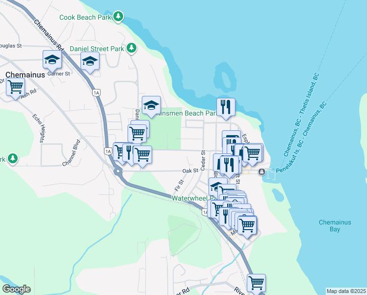 map of restaurants, bars, coffee shops, grocery stores, and more near 2961 Pine Street in Chemainus