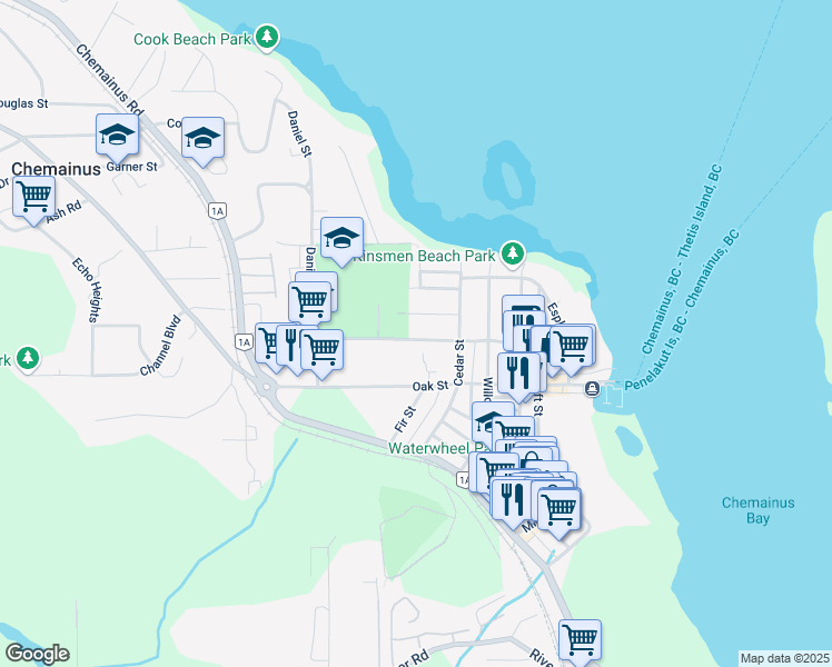 map of restaurants, bars, coffee shops, grocery stores, and more near 2961 Pine Street in Chemainus