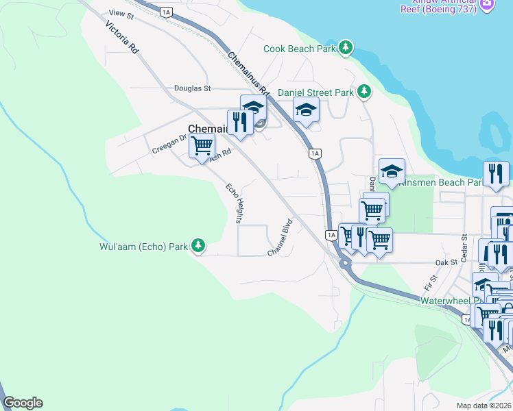 map of restaurants, bars, coffee shops, grocery stores, and more near 9921 Echo Heights in Chemainus