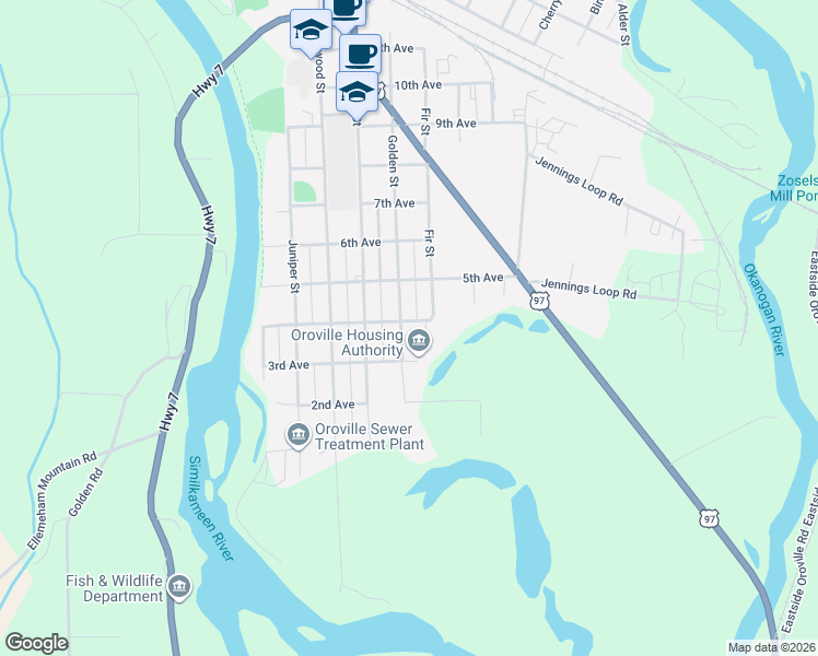 map of restaurants, bars, coffee shops, grocery stores, and more near 408 Fir Street in Oroville