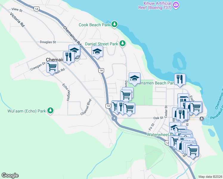 map of restaurants, bars, coffee shops, grocery stores, and more near 9933 Chemainus Road in Chemainus