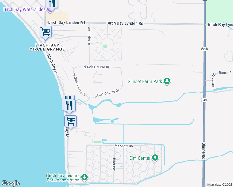 map of restaurants, bars, coffee shops, grocery stores, and more near 4744 South Golf Course Drive in Blaine
