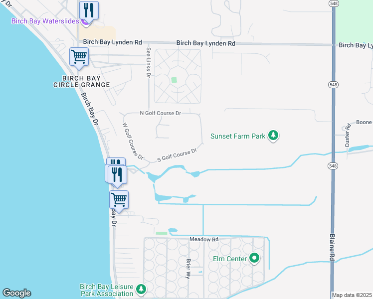 map of restaurants, bars, coffee shops, grocery stores, and more near 4744 South Golf Course Drive in Blaine