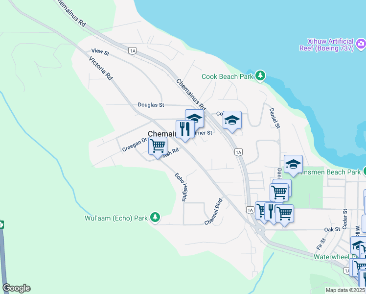 map of restaurants, bars, coffee shops, grocery stores, and more near in Chemainus