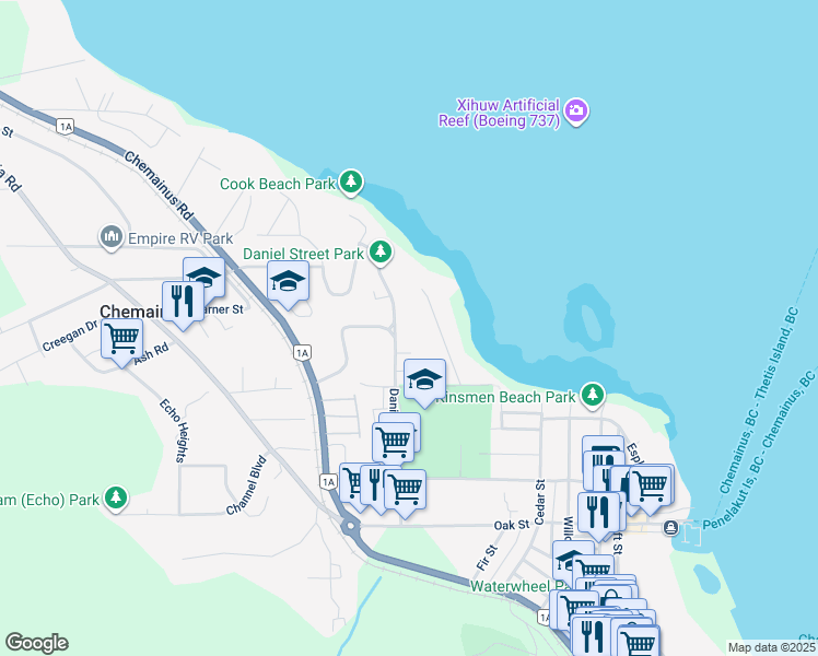 map of restaurants, bars, coffee shops, grocery stores, and more near 9993 Daniel Street in Chemainus