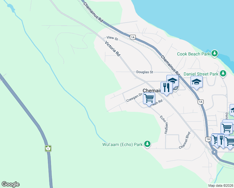 map of restaurants, bars, coffee shops, grocery stores, and more near 3319 Cook Street in Chemainus