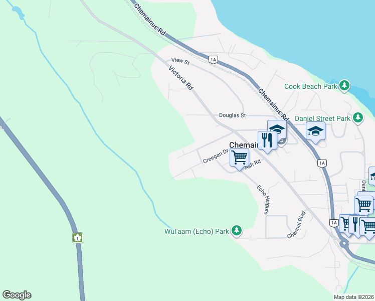 map of restaurants, bars, coffee shops, grocery stores, and more near 3319 Cook Street in Chemainus