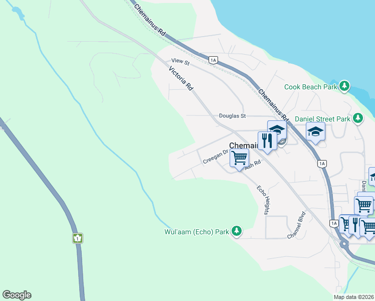 map of restaurants, bars, coffee shops, grocery stores, and more near 3319 Cook Street in Chemainus