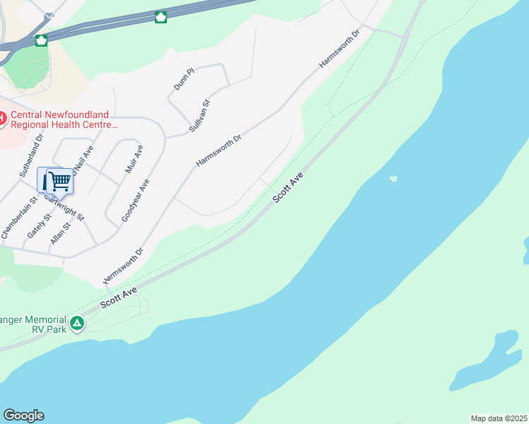 map of restaurants, bars, coffee shops, grocery stores, and more near Scott Avenue in Grand Falls-Windsor