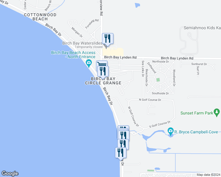 map of restaurants, bars, coffee shops, grocery stores, and more near 8080 Harborview Road in Blaine