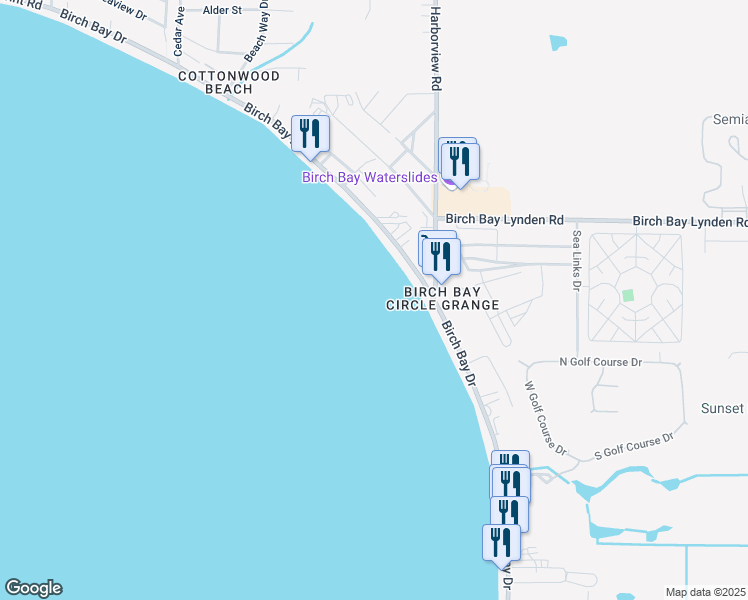 map of restaurants, bars, coffee shops, grocery stores, and more near 8075 Harborview Road in Blaine