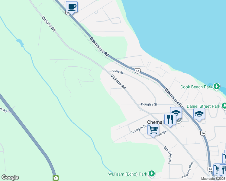 map of restaurants, bars, coffee shops, grocery stores, and more near 3011 Catalina Way in Chemainus