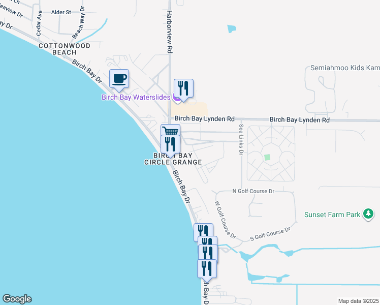 map of restaurants, bars, coffee shops, grocery stores, and more near 8080 Harborview Road in Blaine