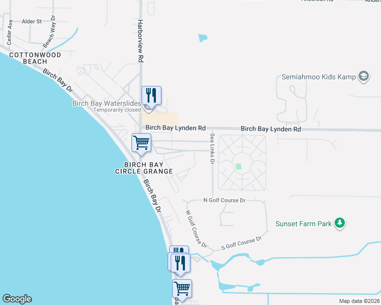 map of restaurants, bars, coffee shops, grocery stores, and more near Sea Links Dr in Blaine