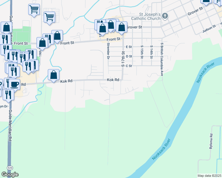 map of restaurants, bars, coffee shops, grocery stores, and more near 1705 Kok Road in Lynden