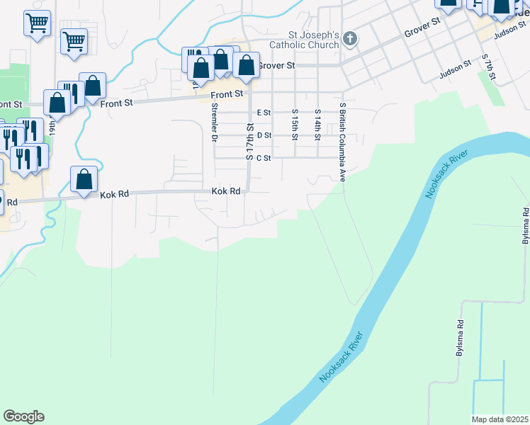 map of restaurants, bars, coffee shops, grocery stores, and more near 1610 Farmview Terrace in Lynden