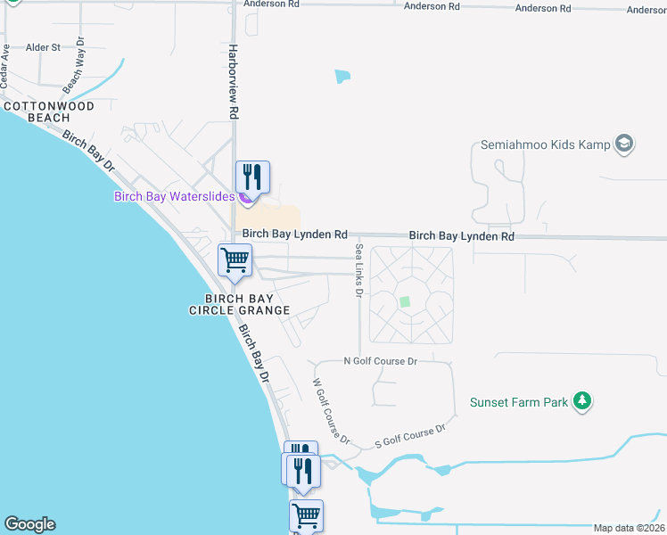 map of restaurants, bars, coffee shops, grocery stores, and more near Sea Links Dr in Blaine