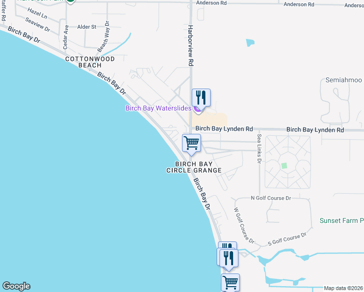 map of restaurants, bars, coffee shops, grocery stores, and more near 8062 Birch Bay Drive in Blaine