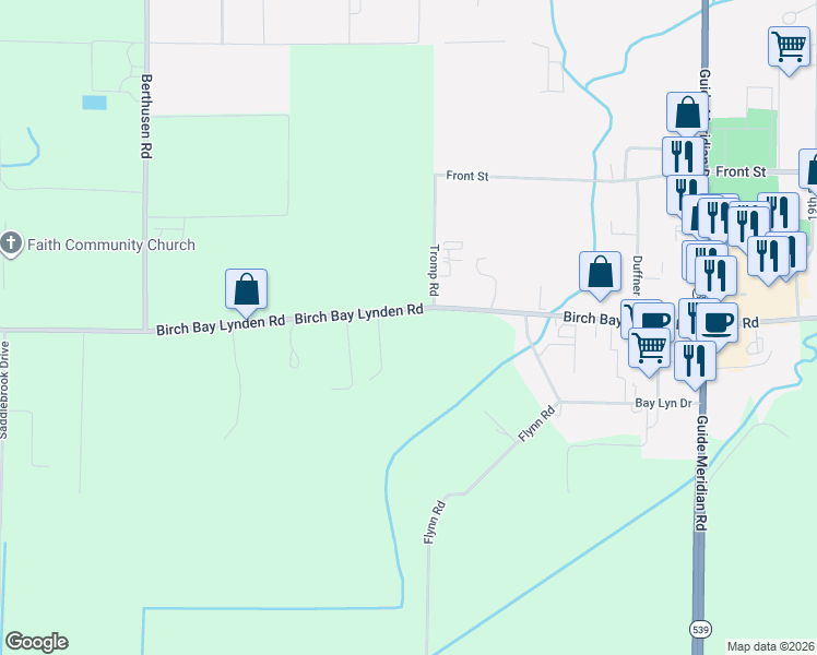 map of restaurants, bars, coffee shops, grocery stores, and more near 321 Birch Bay Lynden Road in Lynden