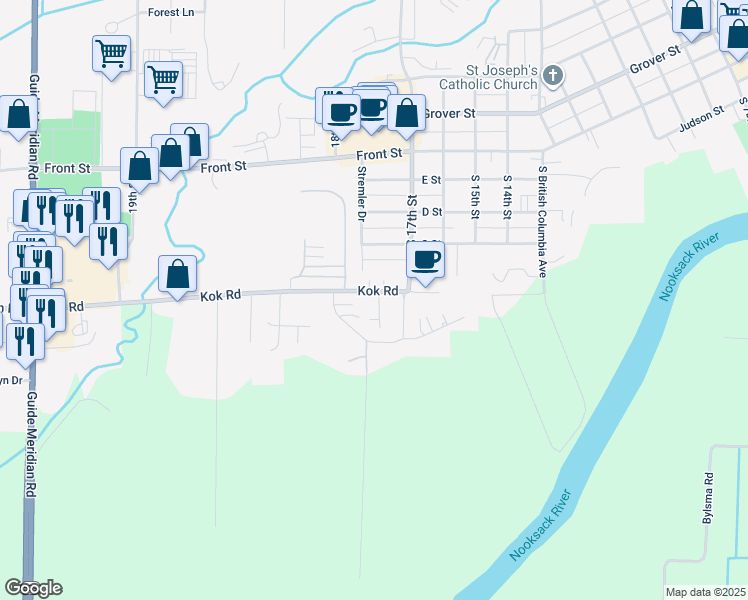 map of restaurants, bars, coffee shops, grocery stores, and more near 1726 Kok Road in Lynden