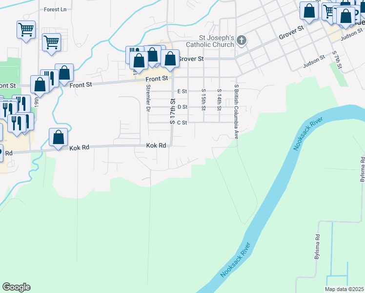 map of restaurants, bars, coffee shops, grocery stores, and more near 411 South 17th Street in Lynden