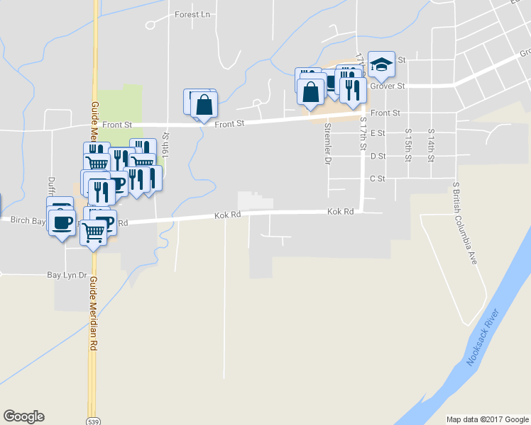map of restaurants, bars, coffee shops, grocery stores, and more near 1726 Kok Road in Lynden