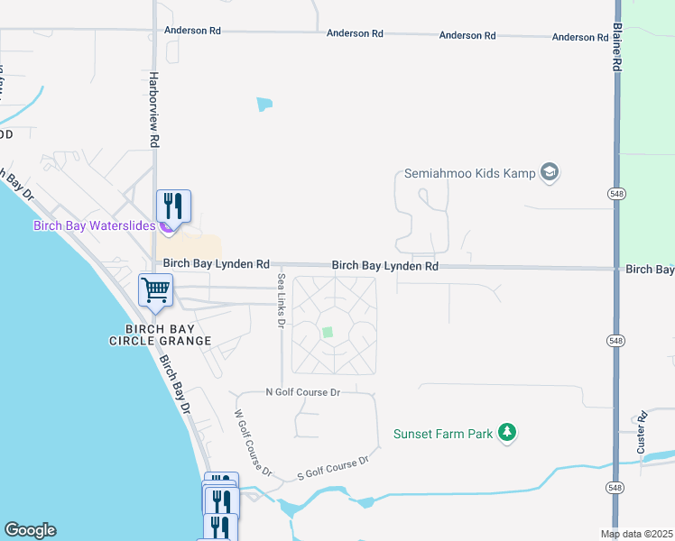 map of restaurants, bars, coffee shops, grocery stores, and more near 4751 Birch Bay Lynden Road in Blaine