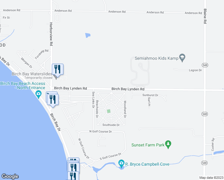 map of restaurants, bars, coffee shops, grocery stores, and more near 4751 Birch Bay Lynden Road in Blaine