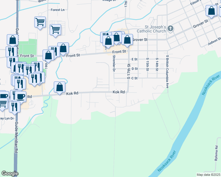 map of restaurants, bars, coffee shops, grocery stores, and more near 1758 Kok Road in Lynden