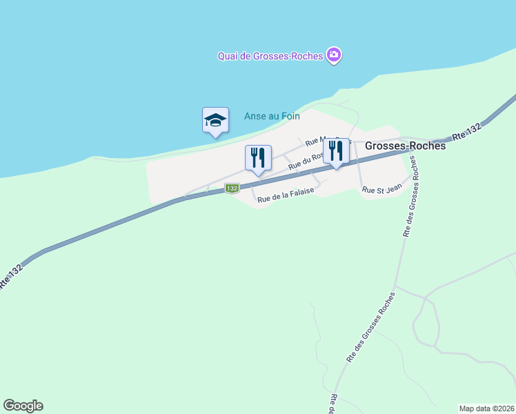 map of restaurants, bars, coffee shops, grocery stores, and more near 118 Rue de la Falaise in Grosses-Roches