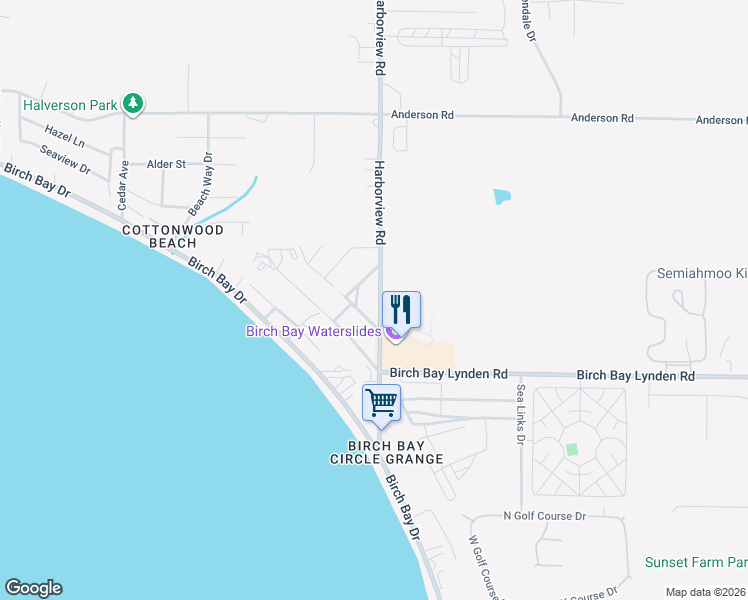 map of restaurants, bars, coffee shops, grocery stores, and more near 8141 Harborview Road in Blaine