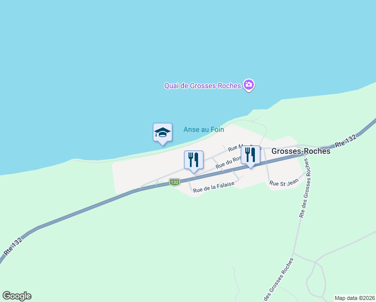 map of restaurants, bars, coffee shops, grocery stores, and more near 156 Rue de la Mer in Grosses-Roches