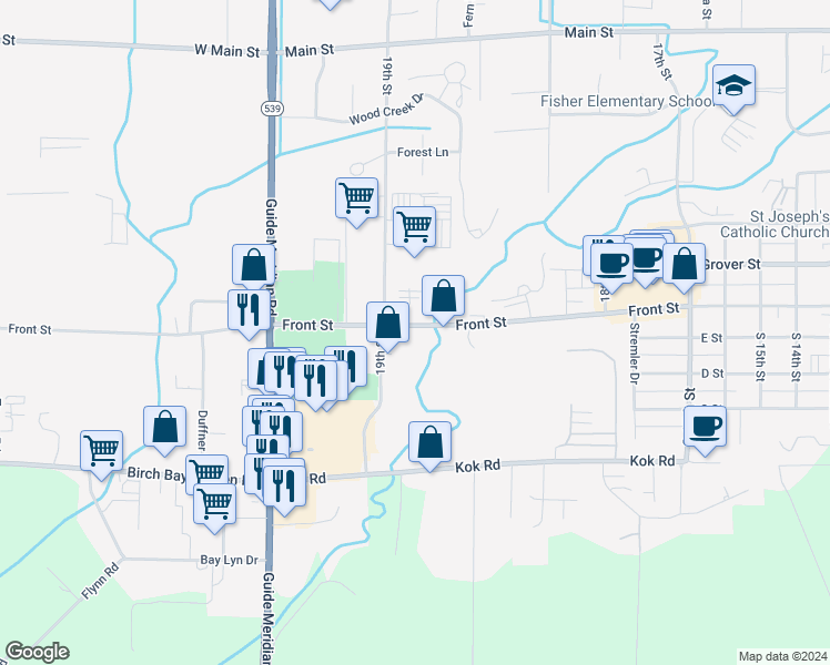 map of restaurants, bars, coffee shops, grocery stores, and more near 1905 Front Street in Lynden