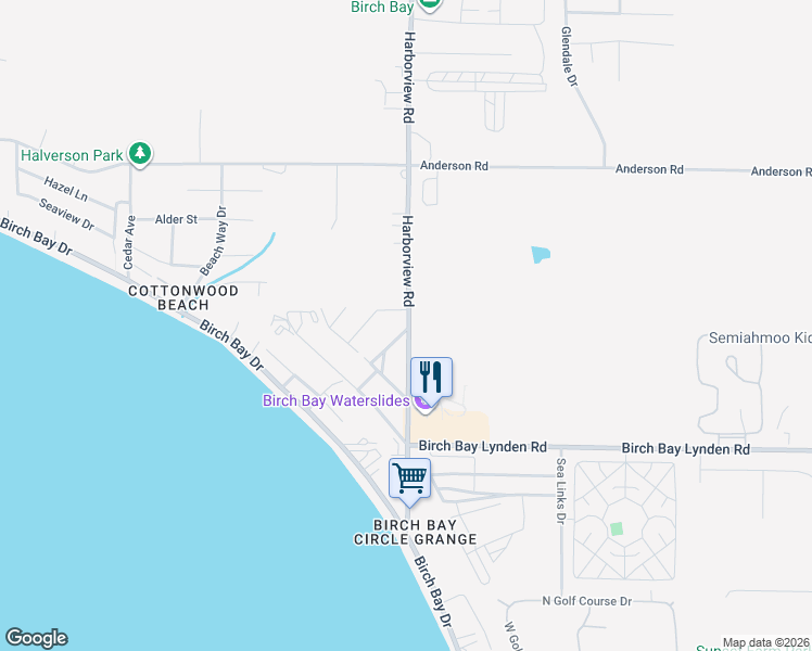 map of restaurants, bars, coffee shops, grocery stores, and more near 8187 Harborview Road in Blaine