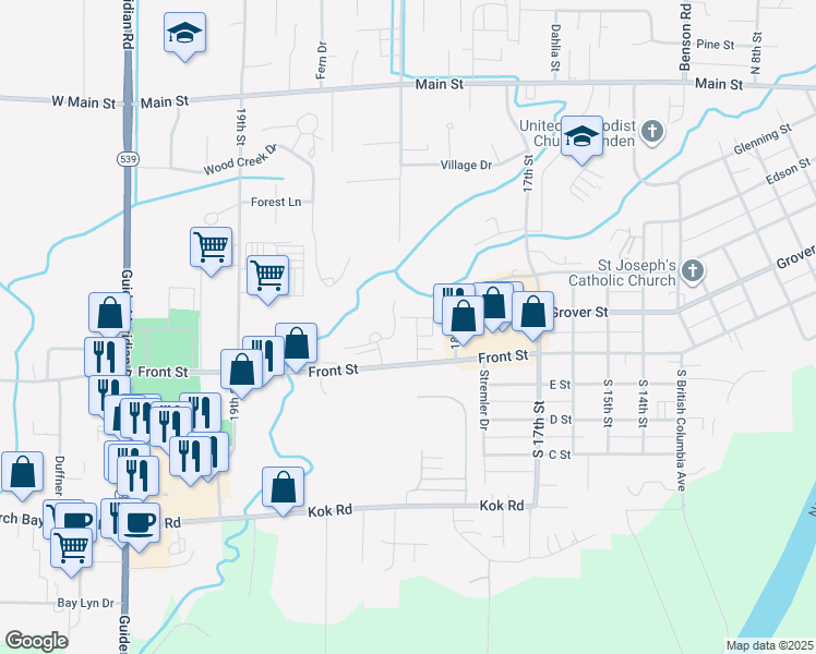 map of restaurants, bars, coffee shops, grocery stores, and more near 105 Fairside Drive in Lynden
