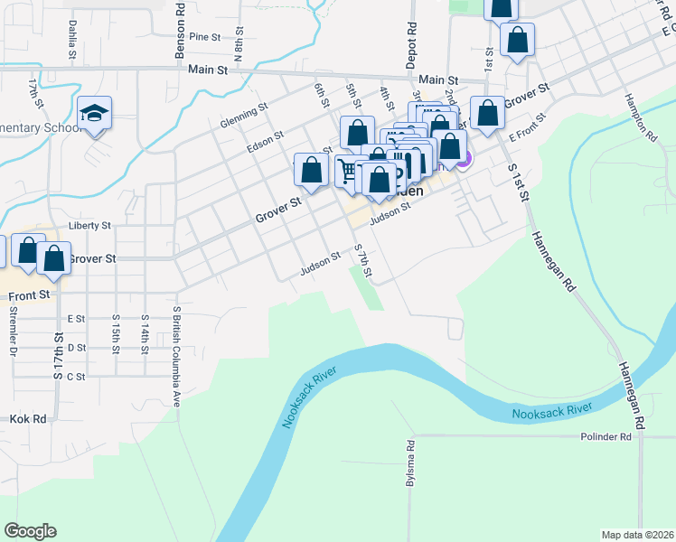 map of restaurants, bars, coffee shops, grocery stores, and more near 703 Judson Street in Lynden