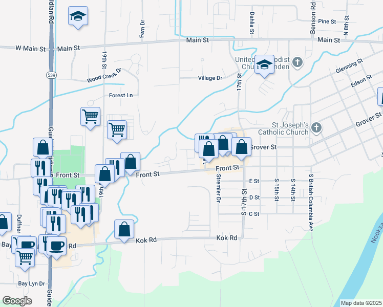 map of restaurants, bars, coffee shops, grocery stores, and more near 106 Fairside Drive in Lynden