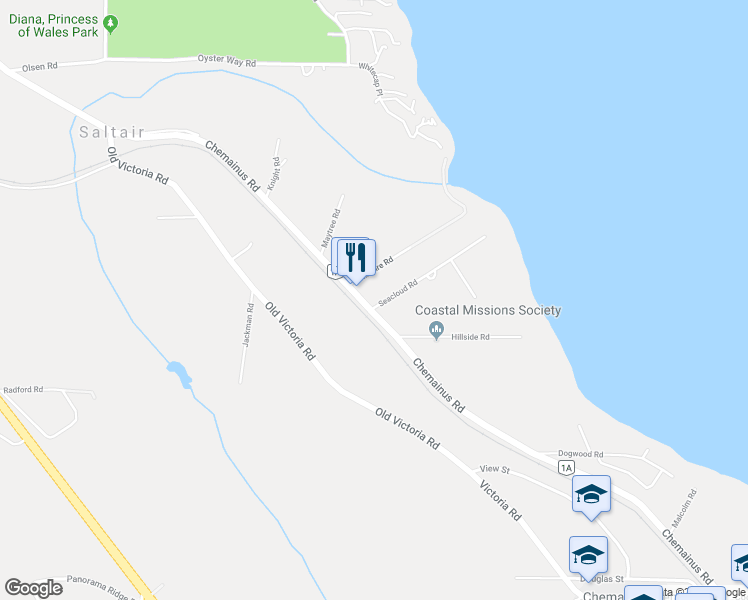 map of restaurants, bars, coffee shops, grocery stores, and more near 3475 Seacloud Road in Chemainus