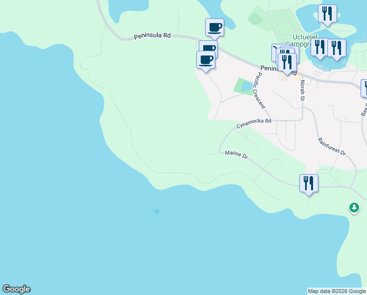 map of restaurants, bars, coffee shops, grocery stores, and more near in Ucluelet
