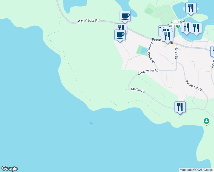 map of restaurants, bars, coffee shops, grocery stores, and more near in Ucluelet