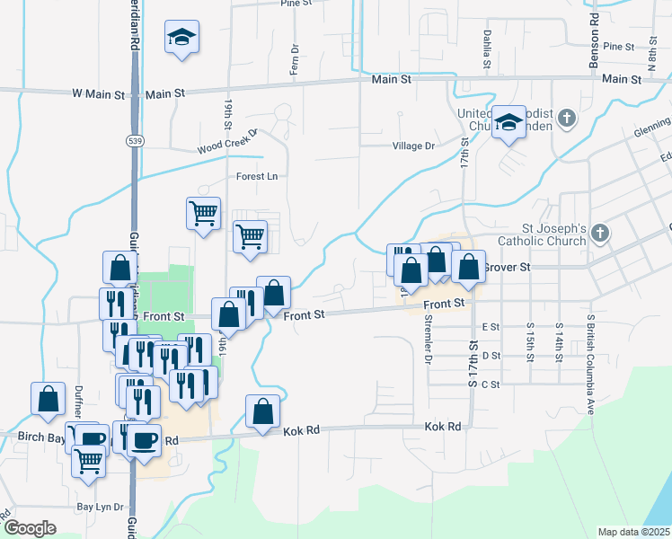 map of restaurants, bars, coffee shops, grocery stores, and more near 105 Fairside Drive in Lynden