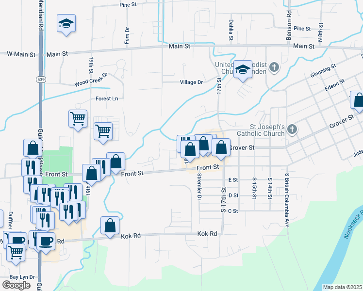 map of restaurants, bars, coffee shops, grocery stores, and more near 106 Fairside Drive in Lynden