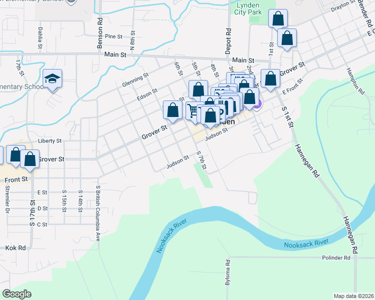 map of restaurants, bars, coffee shops, grocery stores, and more near 703 Judson Street in Lynden