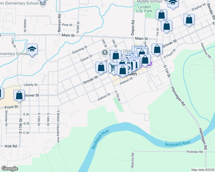 map of restaurants, bars, coffee shops, grocery stores, and more near 1706 Front Street in Lynden