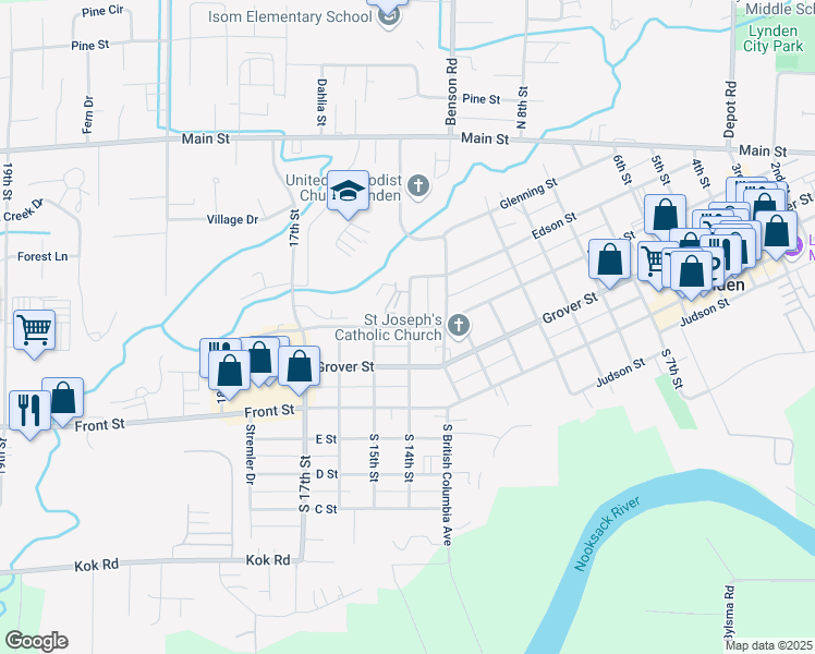 map of restaurants, bars, coffee shops, grocery stores, and more near 300 14th Street in Lynden