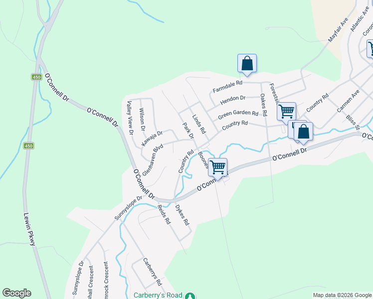 map of restaurants, bars, coffee shops, grocery stores, and more near 3 Park Drive in Corner Brook